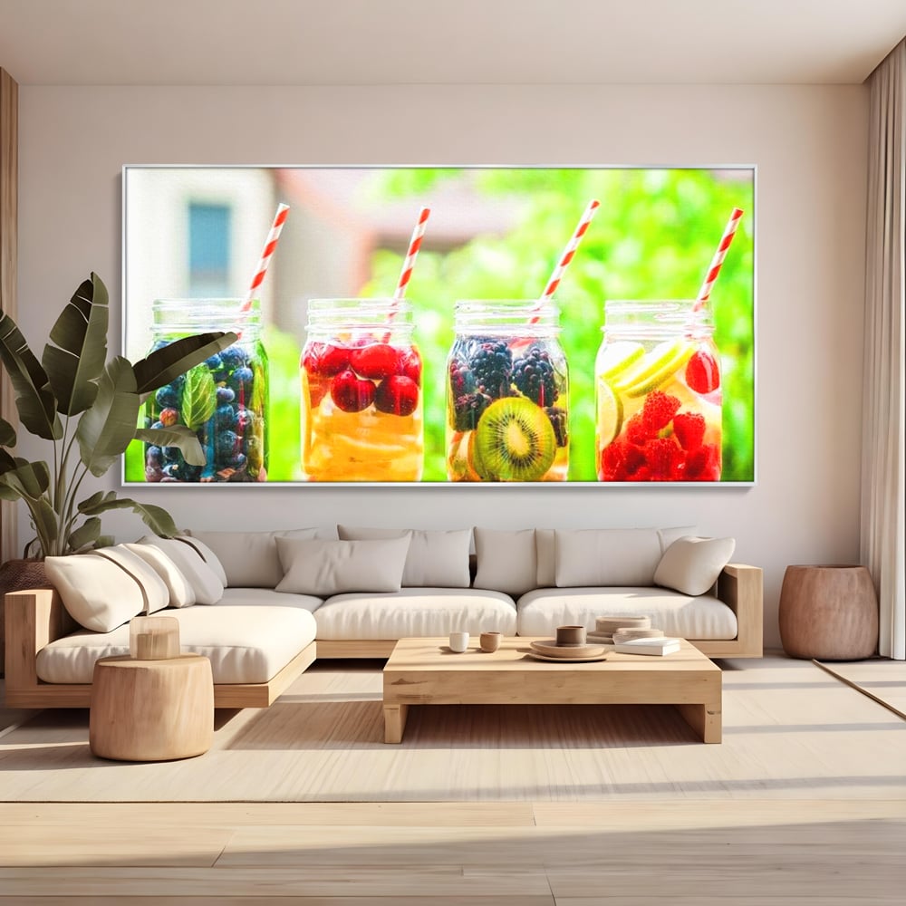 Tablou Canvas Patru Borcane cu Limonada de Fructe, Rosu si Galben, N1013